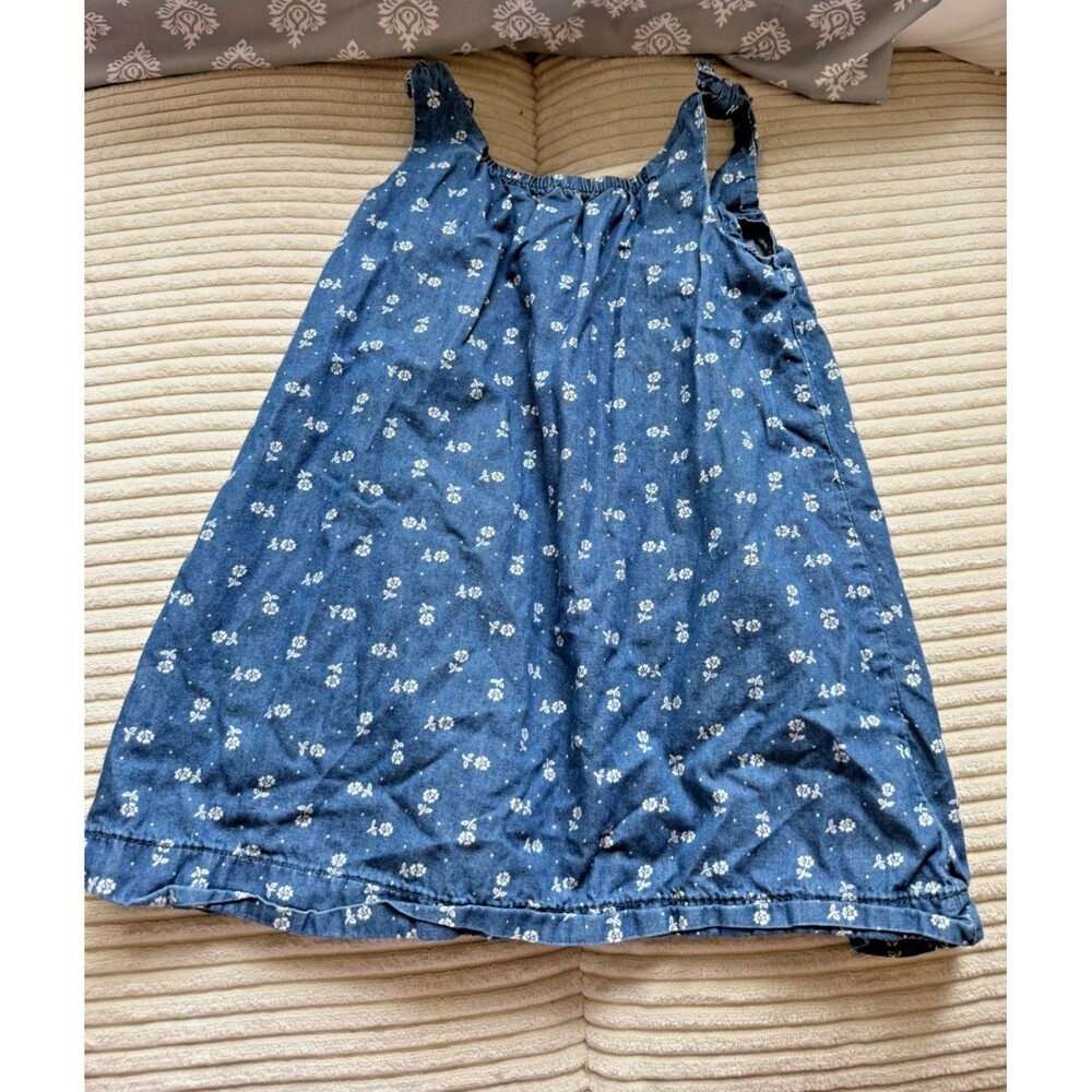 Baby Gap Girl's Size 3 3T Denim Jumper Dress Blue Floral Cottage Preppy Sweet